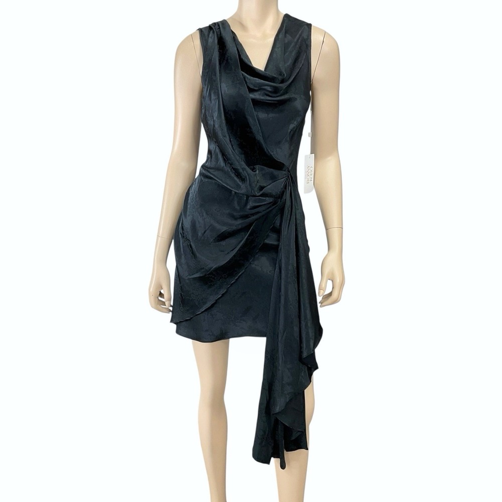 TORN BY RONNY KOBO Freya Mini Dress‎ Small Black Ruffle Draped Floral Satin